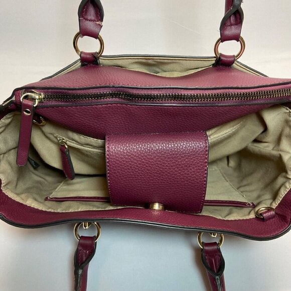 Nanette Lepore Plum Berry Saffiano Leather Large Tote Handle Shoulder Bag Purse - Picture 11 of 16